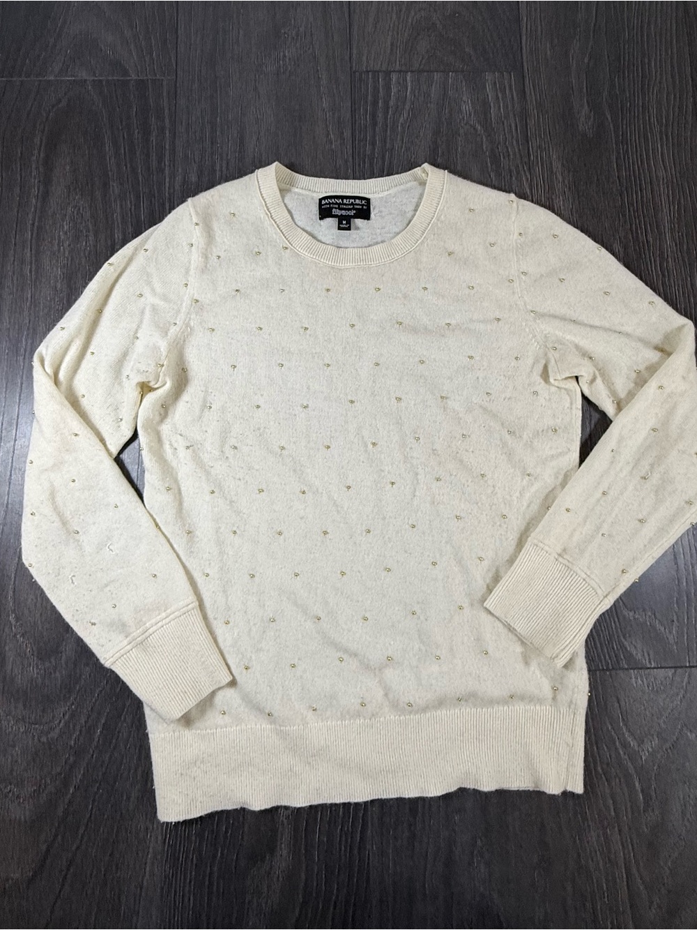 Banana Republic filpucci Cream Crewneck Sweater with gold beading